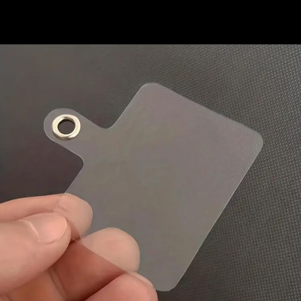 Clear Plastic Tag with Silver Grommet cell phone wristlet connector